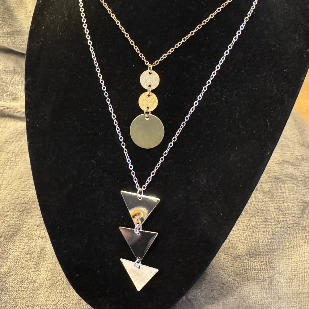 Elegant Gold Toned and Silver Toned Pendant Necklace
